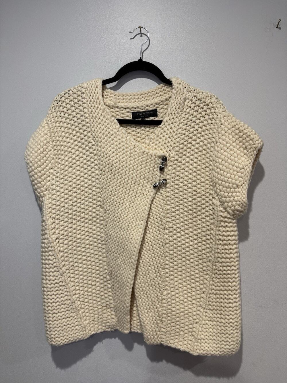 Women's Rag & Bone Chunky Knit 100% Lambswool Cardigan Vest Ivory Cream Size 8